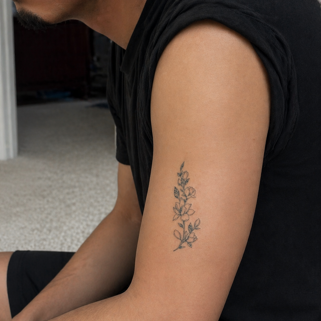 Alter Ego Ink scorpion temporary tattoo packaging — bold fine line botanical ink