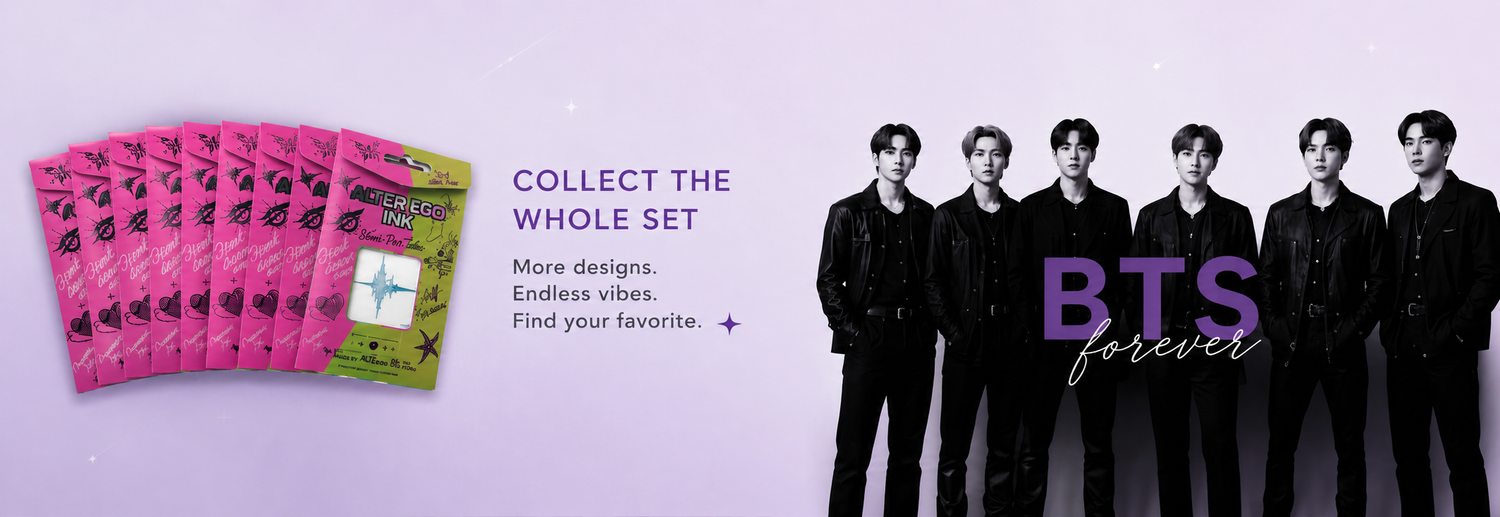 K-Pop inspired temporary tattoos collection — BTS fan designs that last 1-2 weeks by Alter Ego Ink