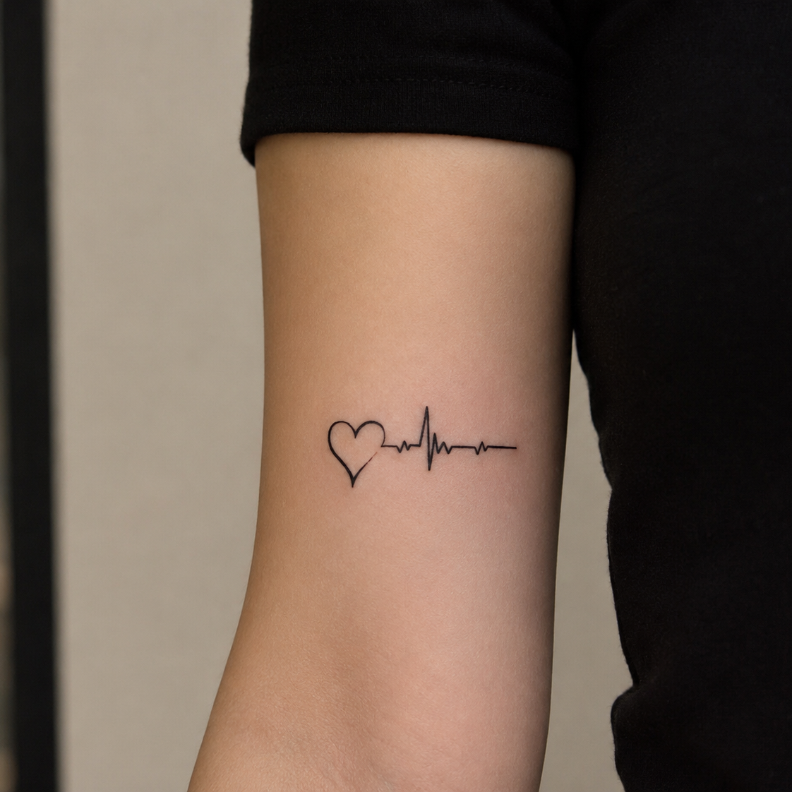 Fine line heartbeat fake tattoo on arm — Alter Ego Ink botanical ink music