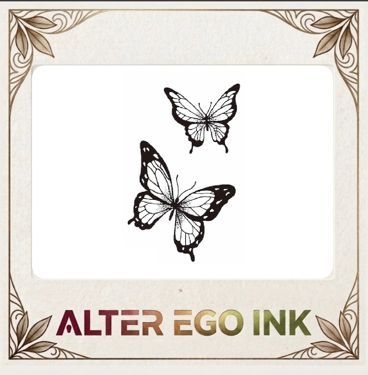 Butterfly fine line temporary tattoo two sizes — Alter Ego Ink botanical waterproof