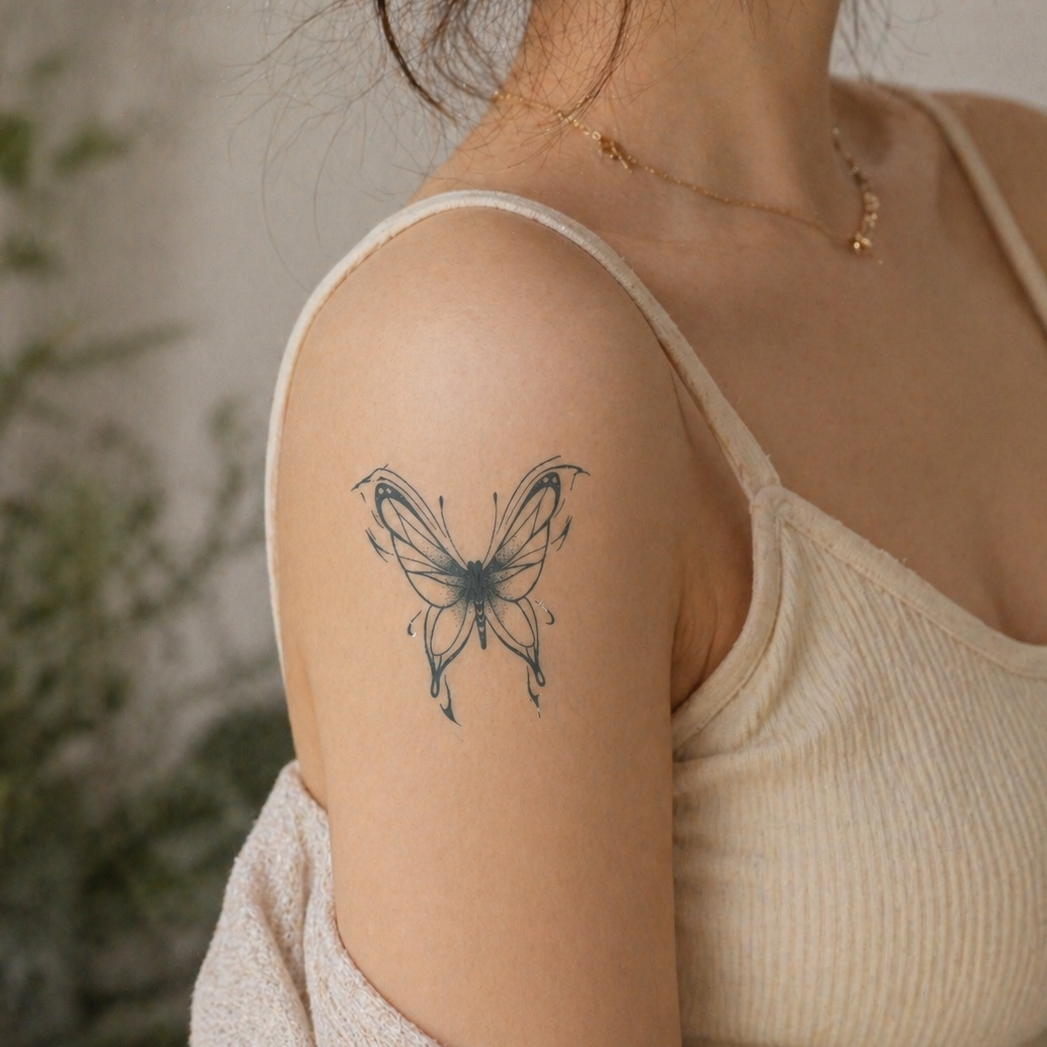 Celestial butterfly temporary tattoo on arm — Alter Ego Ink real tattoo look