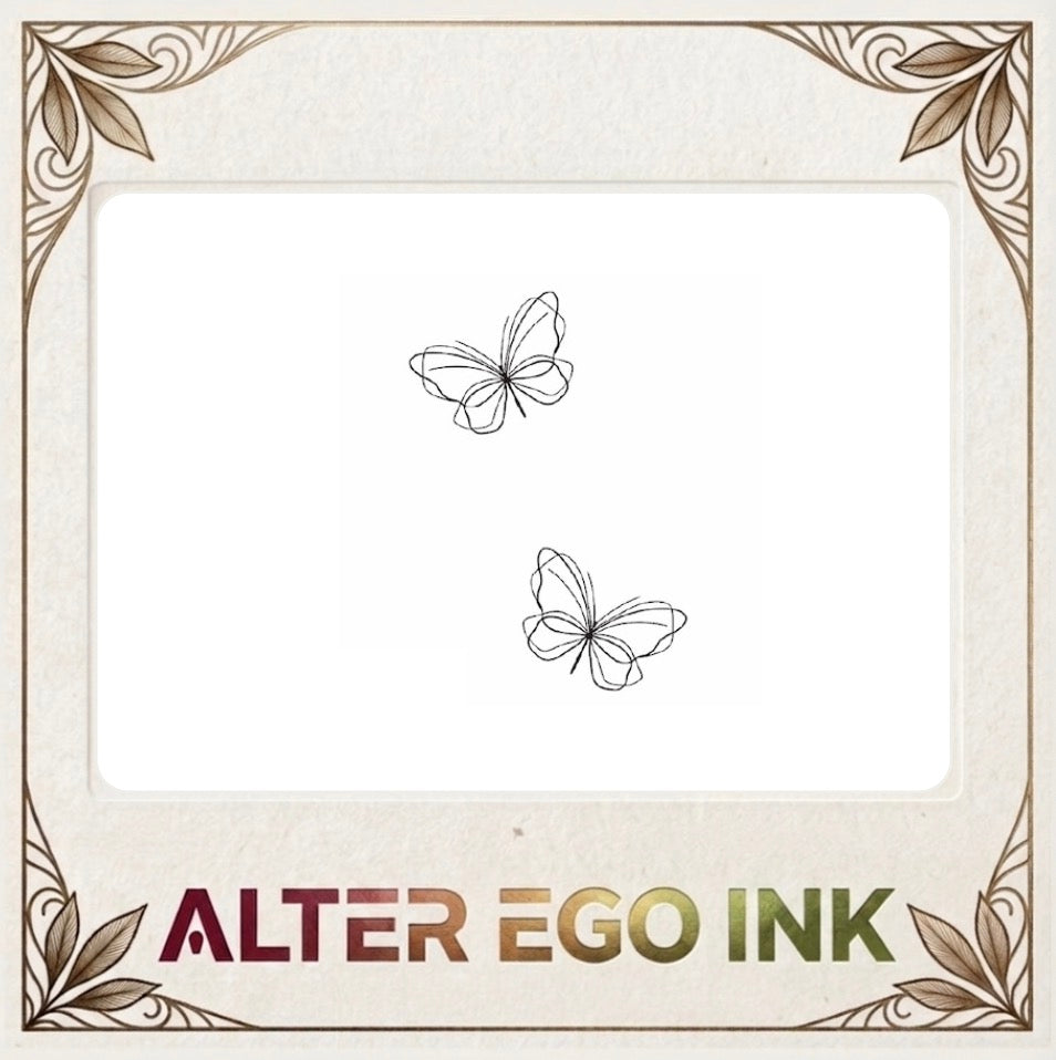 Alter Ego Ink duo butterfly temporary tattoo set — two sizes fine line design