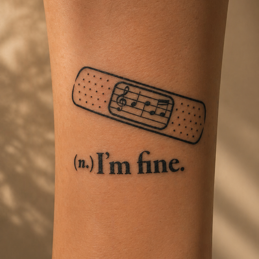I'm Fine tattoo, Healing Melody, Music Heals, Soft scar tattoo, Still Healing tattoo