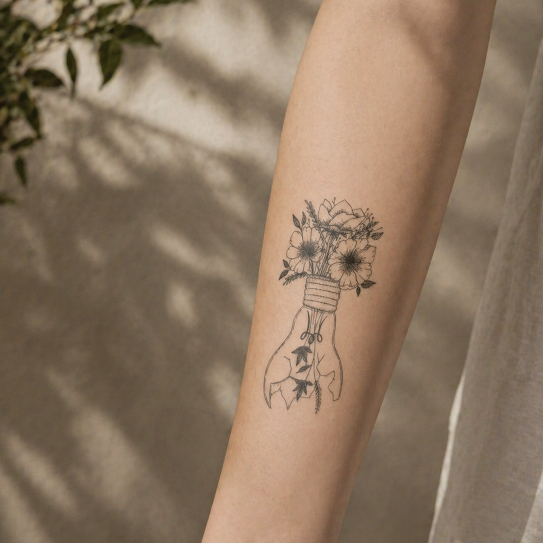 Fine line word temporary tattoo on arm — Alter Ego Ink botanical ink lasts 2 weeks