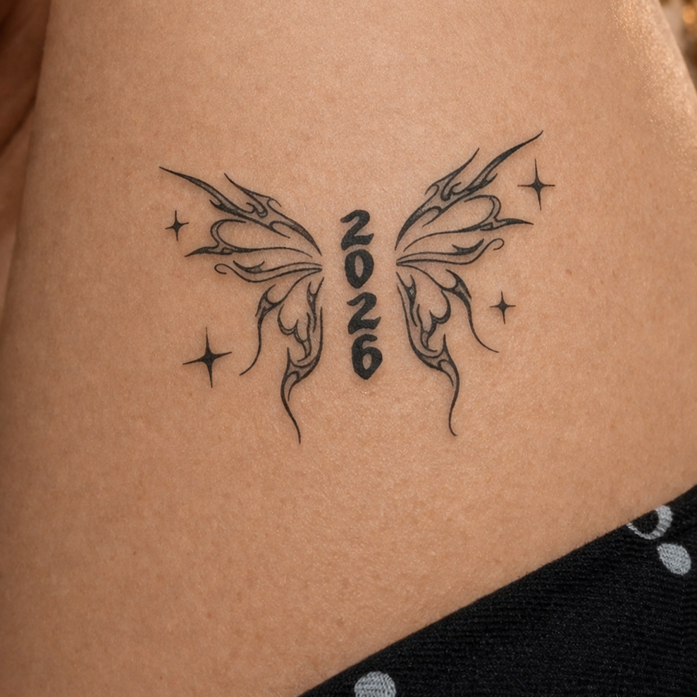 Graduate wings butterfly fine line temporary tattoo class of 2026 — Alter Ego Ink waterproof