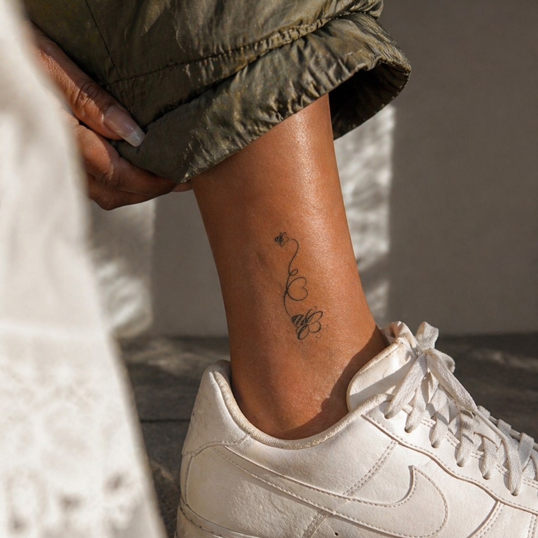 Bee temporary tattoo — Alter Ego Ink romantic fine line tattoo