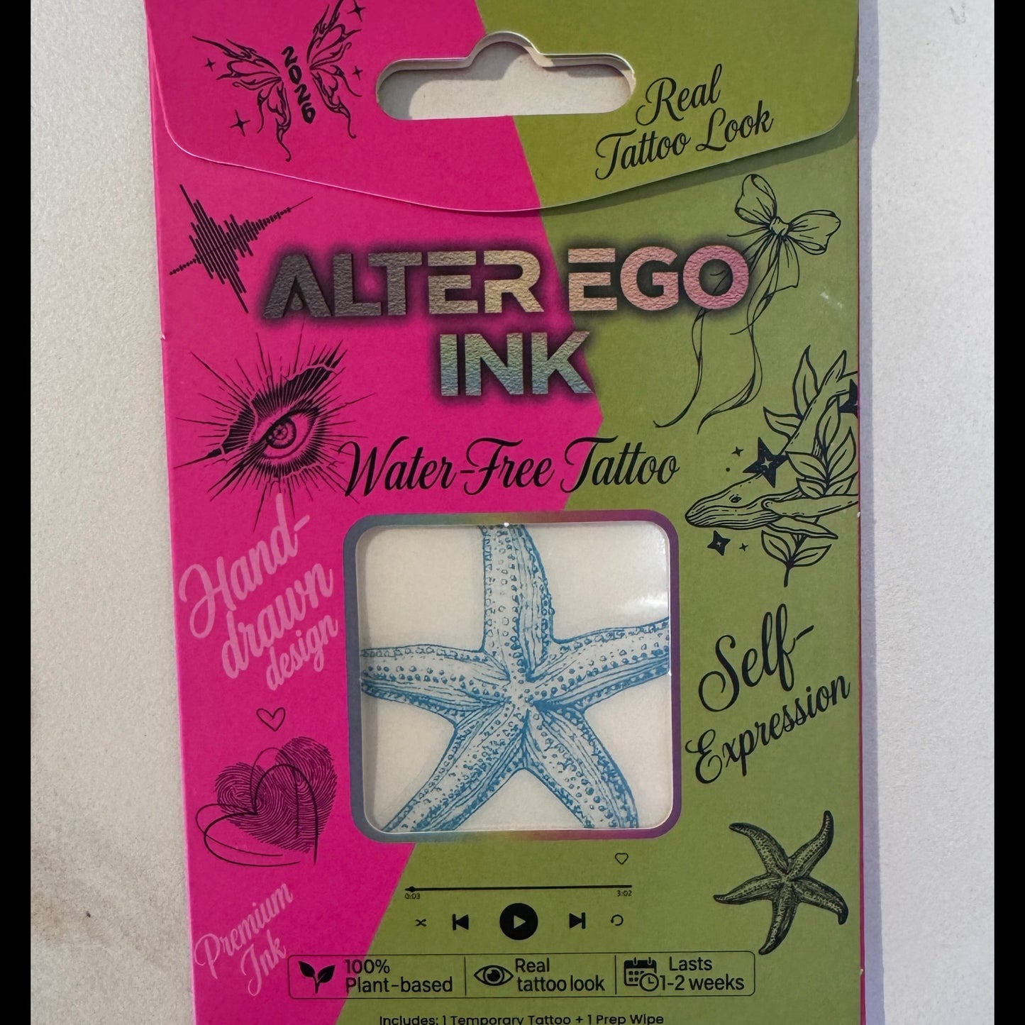 Sea Whisper fine line starfish temporary tattoo — Alter Ego Ink ocean waterproof design