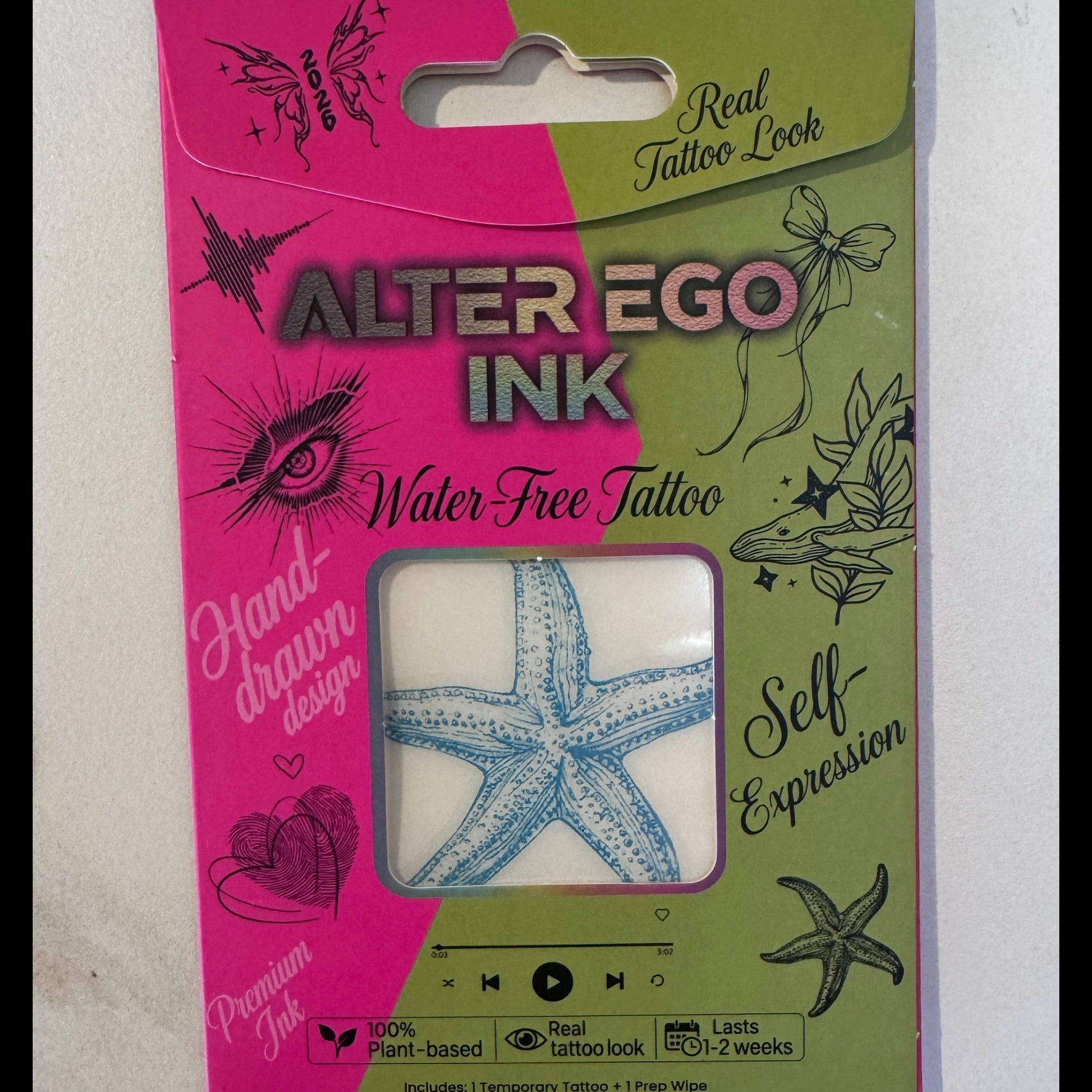Sea Whisper fine line starfish temporary tattoo — Alter Ego Ink ocean waterproof design