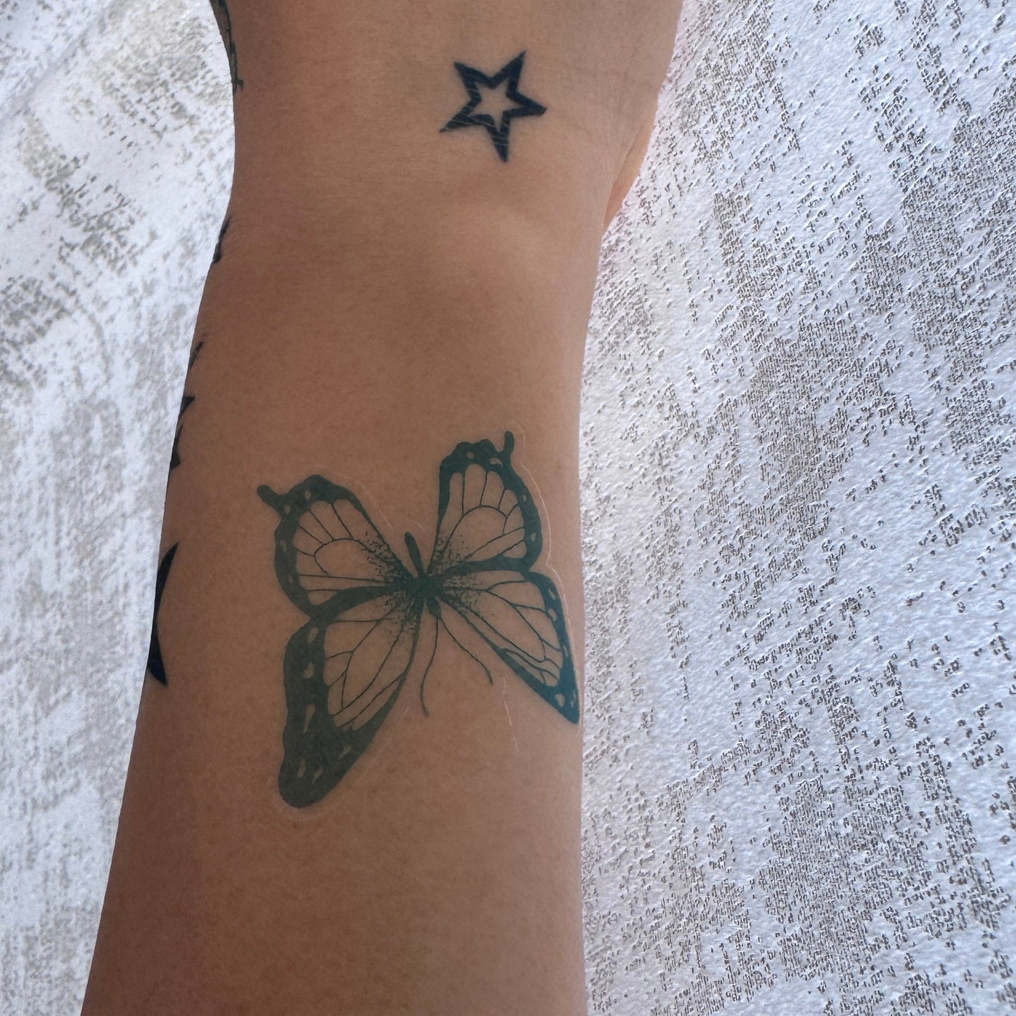 Butterfly fine line temporary tattoo two sizes — Alter Ego Ink botanical waterproof