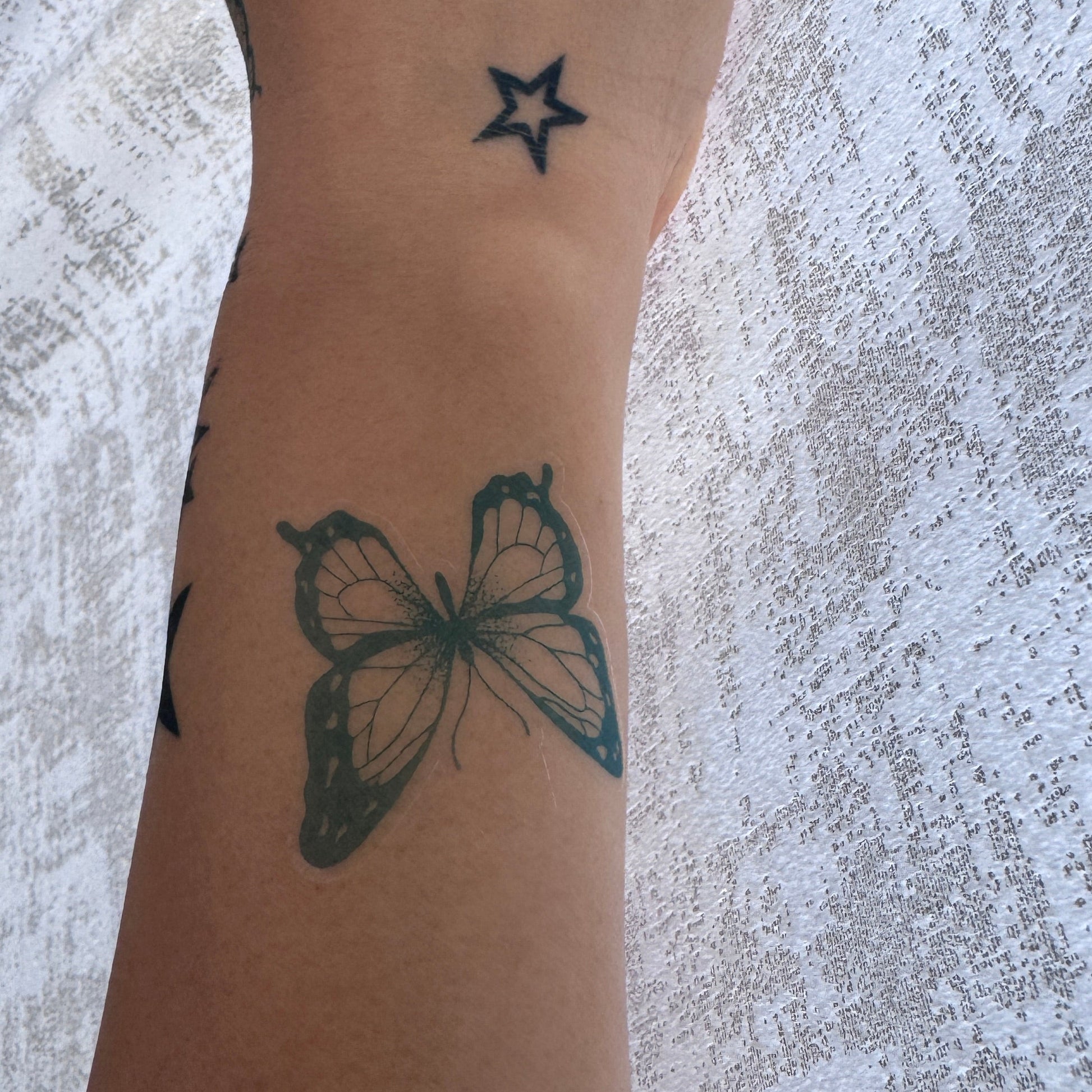 Butterfly fine line temporary tattoo two sizes — Alter Ego Ink botanical waterproof