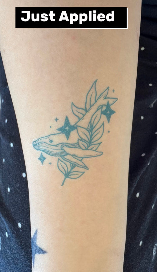 ARMY Inspired Whale Temporary Tattoo, Midnight Ocean Fine Line Tattoo, Realistic Water-Free Press-On Tattoo