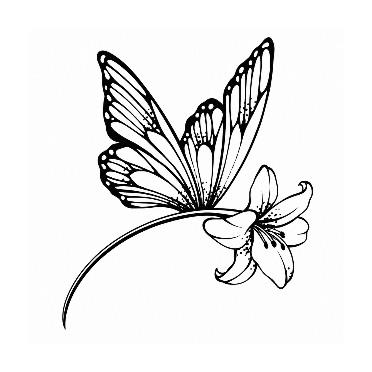 Butterfly Bloom fine line temporary tattoo featuring a butterfly and blooming flower