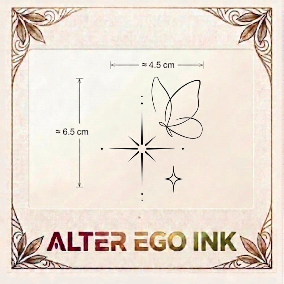 Aura Flutter fine line butterfly temporary tattoo — Alter Ego Ink elegant waterproof design