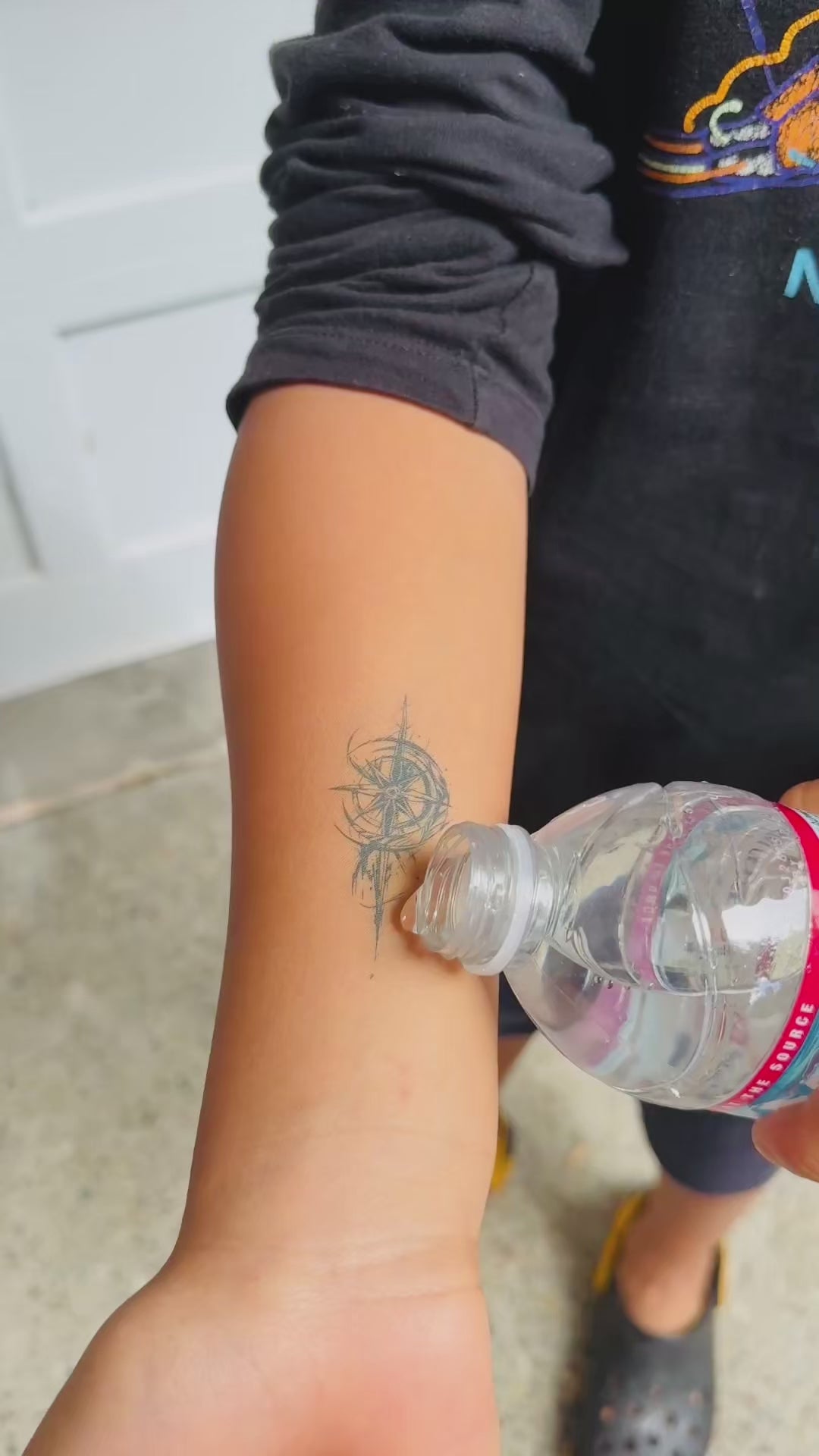 Celestial Compass temporary tattoo waterproof wear test on skin — Alter Ego Ink fine line compass design