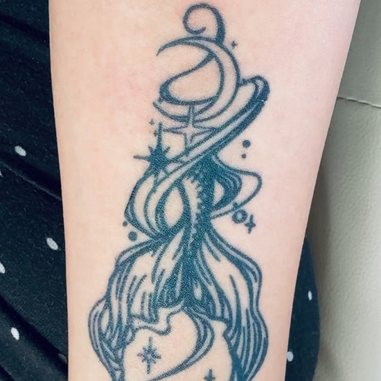 Celestial jellyfish temporary tattoo on arm — Alter Ego Ink fine line real tattoo look video