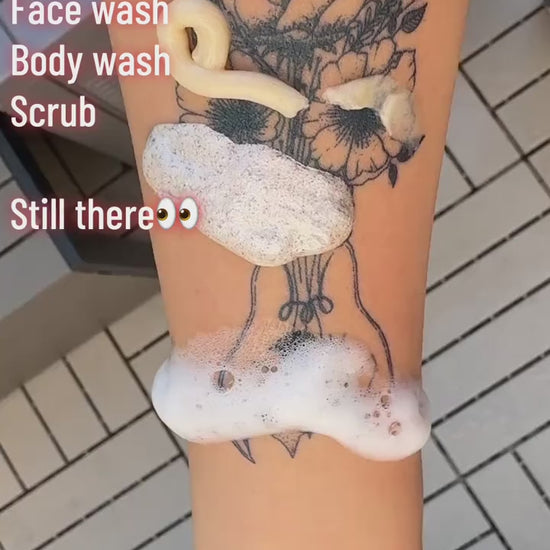Waterproof temporary tattoo wear test with face wash, body wash and scrub — Alter Ego Ink floral design