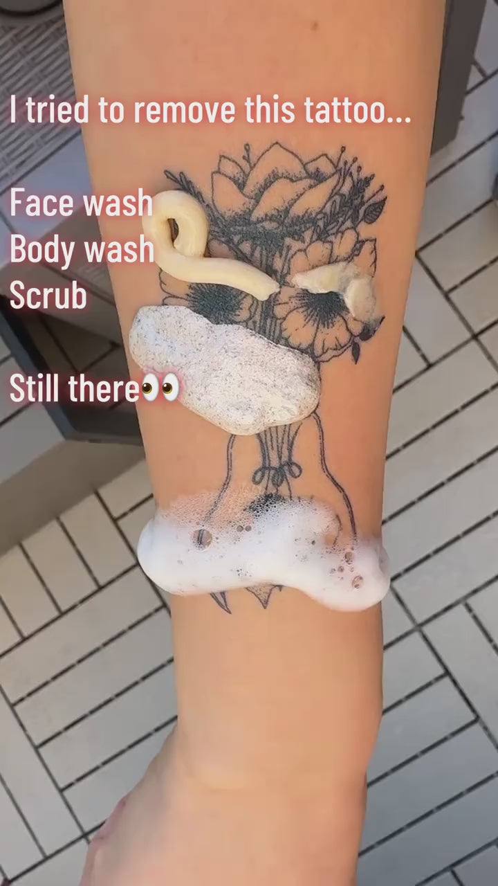 Waterproof temporary tattoo wear test with face wash, body wash and scrub — Alter Ego Ink floral design